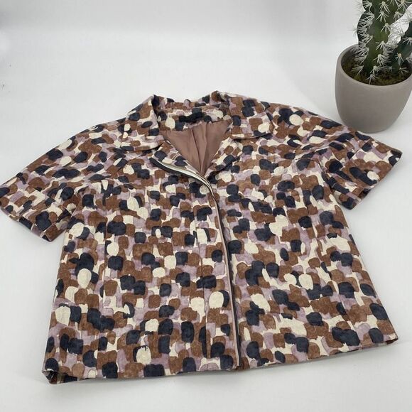 J.Crew Cotton Silk Blend Jaquard Print Short Sleeve Collared Fall‎ Jacket Size 4 - Picture 1 of 13